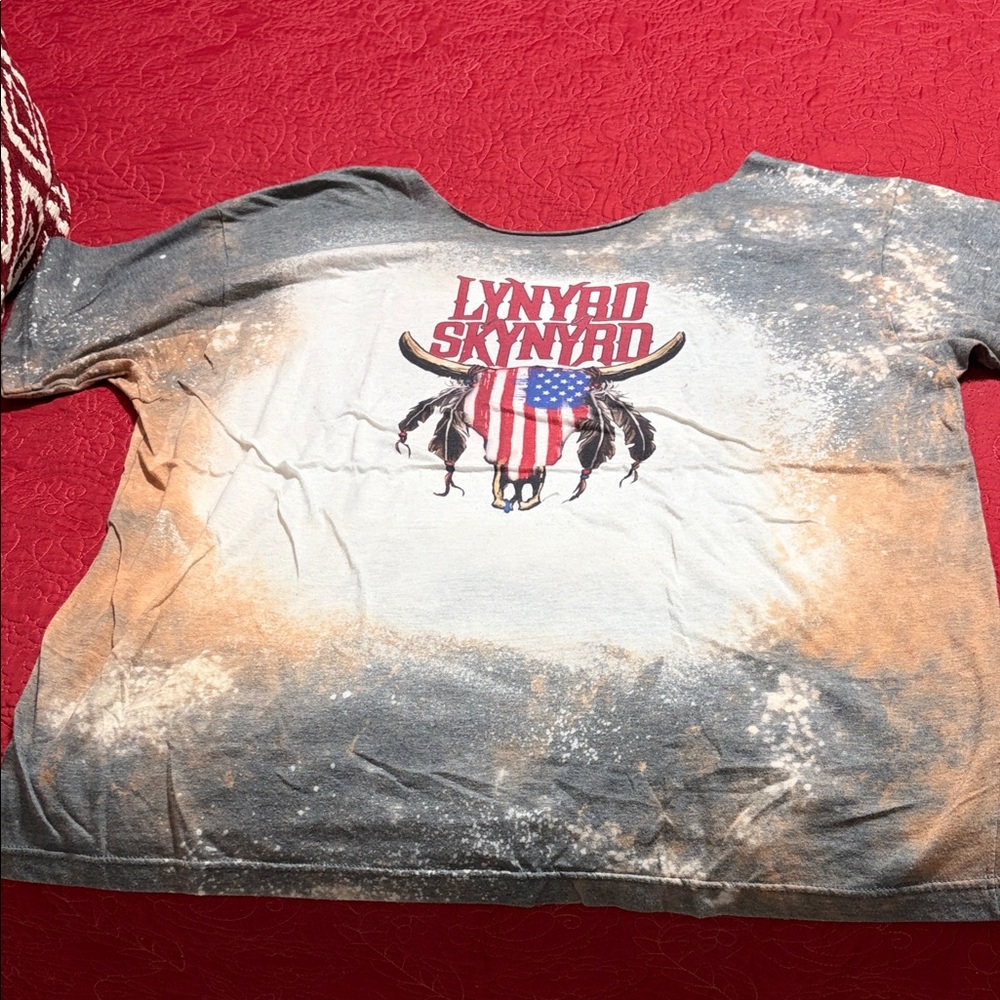 Distressed Tie Dye Grey White USA Patriotic Longhorn Cutoff Collar Worn Size 3XL